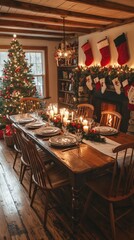 Poster - The table is set with plates, glasses, and candles, creating a warm