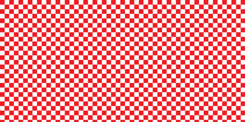 Poster - Red and white chess pattern. Checkerboard seamless vector illustration. Abstract checkered checkerboard for game. Grid geometric rectangle shape. Race flag. Retro mosaic floor.