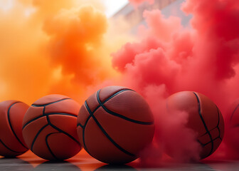 Aufkleber - Vibrant basketballs against a swirling color of smoke fills the frame with dynamic energy and visual interest.