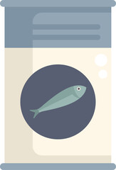 Poster - this flat style icon depicts a tin can containing a whole sardine, ideal for representing canned fis