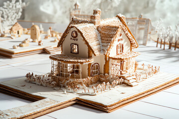 A Gingerbread house on a white background