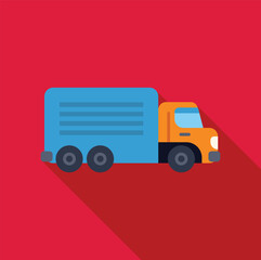 Poster - blue and orange delivery truck transporting goods, logistics and shipping concept, flat design with 