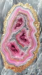 Aufkleber - A pink and gold rock with a pink crystal inside