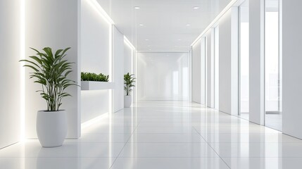 Leinwandbilder - Modern hallway with white walls, minimal decor, and natural lighting. Sleek and uncluttered passage space.