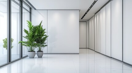 Leinwandbilder - Modern hallway with white walls, minimal decor, and natural lighting. Sleek and uncluttered passage space.