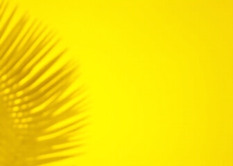 Poster - Palm branches on yellow background make a visually appealing summer travel or fashion photography setting.