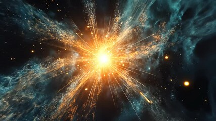 a bright star explodes in a dramatic supernova, illuminating the surrounding nebula with brilliant l