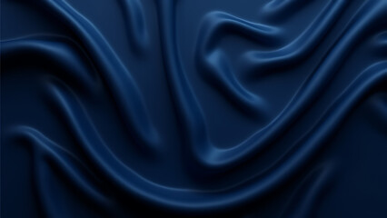 Poster - Navy silk with abstract dark blue background and soft wavy folds provides elegant space for design elements.