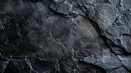 Poster - Black stone background, grey cement texture. Top view, flat lay.