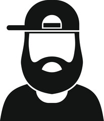Poster - Black silhouette of a bearded man with a cap, simple avatar icon