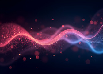 Poster - Glowing particles on dark backgrounds create futuristic visuals in abstract digital wave patterns and illustrations.