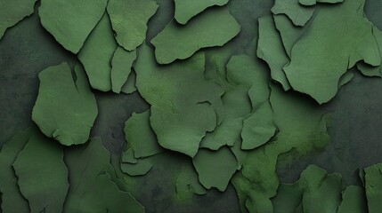 Wall Mural - Textured green surface with peeling layers creating an abstract pattern resembling cracked paint or dried leaves.