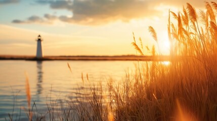 Poster - Beautiful background: calming landscape with lighthouse on the coast