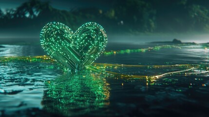 Poster - Vibrant heart-shaped circuit on a dark background, representing the union of tech and emotion.