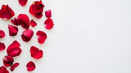 Poster - Red rose petals on a white background.