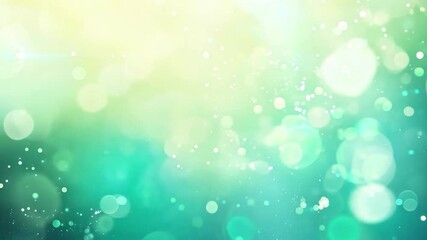Poster - Soft, shimmering bokeh lights create a dreamy atmosphere in a serene green and blue gradient background