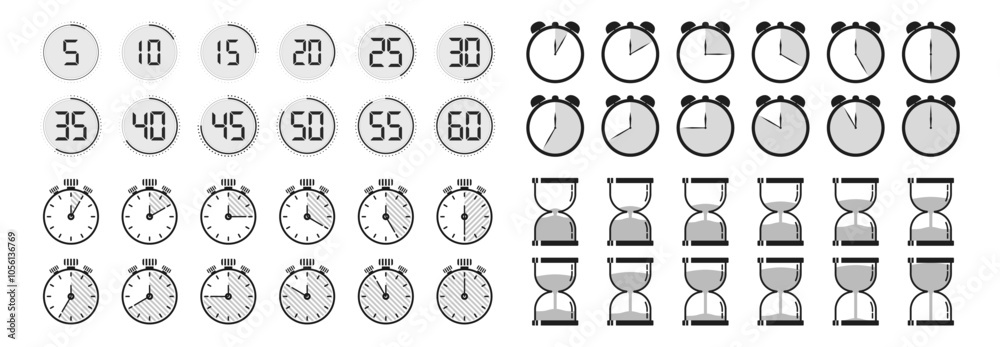 Vector de Stock Stopwatch, timer icons set on transparent background ...