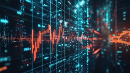 Fototapete - Explore the realm of futuristic data visualization that incorporates advanced graphs and various digital elements