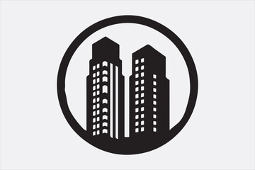 A black silhouette  vector of two city buildings.