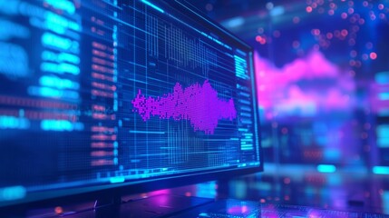 Fototapete - An engaging, dynamic visualization of both data analytics and digital audio waveform representations