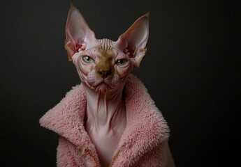 Wall Mural - Sphynx cat wrapped in a pink blanket created using Stock