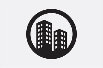 A black silhouette  vector of two city buildings