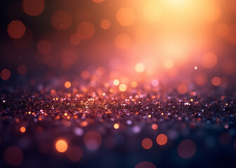 Poster - Flickering glitter particles shine on a bright abstract background with a bokeh effect in shimmering light colors.