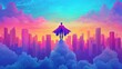 © Melon - A vibrant superhero silhouette stands on clouds above a colorful cityscape at sunset, symbolizing hope and empowerment.