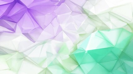 Poster - Abstract composition featuring layered geometric shapes in soft pastel colors of green, purple, and white