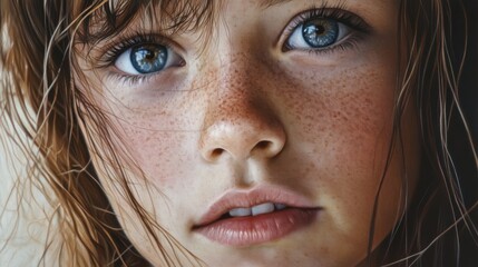 A photorealistic, National Geographic-inspired portrait of a young girl