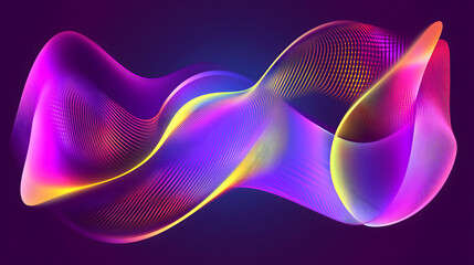 Wall Mural - holographic lines with bright glow on a dark purple background creating a vibrant abstract design