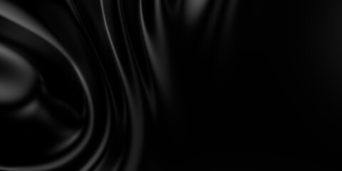 Aufkleber - 3d soft black waves background. Dark silk crumples. Elegant minimalistic satin ripples backdrop. 3d render illustration