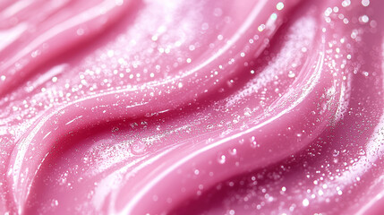Poster - The glossy pink cream swirls gracefully, showcasing its rich texture and vibrant hue under soft lighting, inviting a closer look