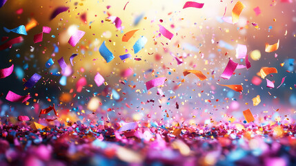 Leinwandbilder - A burst of colorful confetti cascades down, brightening the festive atmosphere of a lively celebration with soft lights in the background