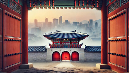 Korean traditional architecture and natural scenery	