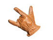 © Sergey - Brown leather glove making rock sign. Isolated on white background object, hand protection