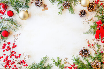 Poster - A colorful arrangement featuring red ornaments, pinecones, and green foliage brings festive cheer for the holiday season