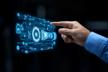 Poster - Engineer interacting with a futuristic holographic interface