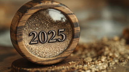 Close-up of an antique coin on a wooden surface with vintage texture and icon details