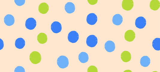 Poster - Seamless vector pattern of irregular crayon dots and splotches with a grunge effect. Abstract polkadot design featuring chaotic blue and green spots.