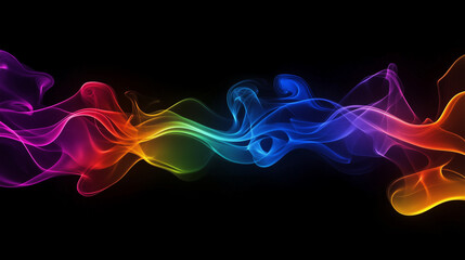 Colorful flowing smoke on black background with rainbow gradient