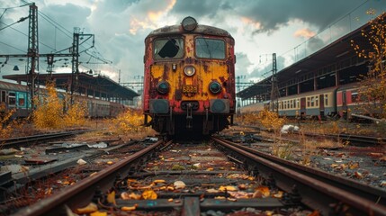 Wall Mural - An old steam locomotive passage on rails is approaching the station