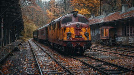 Wall Mural - An old steam locomotive passage on rails is approaching the station