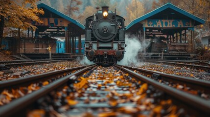 An old steam locomotive passage on rails is approaching the station