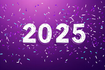 New Year 2025 text in white on a purple beautiful background.