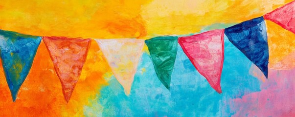 Vibrant watercolor illustration of colorful festive pennants, celebrating joy with artful brush strokes concept