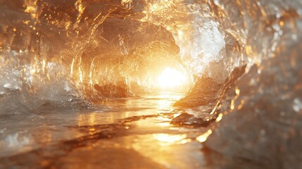 Artistic representation of frozen water with a textured surface, capturing the beauty of light refracting through icy formations.