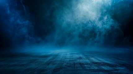 Poster - Dark street, asphalt abstract dark blue background, empty dark scene, neon light, spotlights The concrete floor and studio room with smoke float up the interior texture for display products
