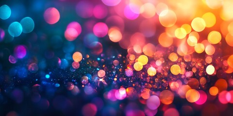 Poster - A vibrant abstract background filled with colorful bokeh lights. The image captures a blend of soft hues that evoke a sense of joy and celebration. Perfect for design and creative projects. AI