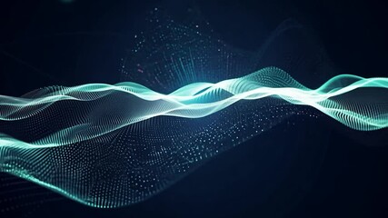 Poster - Abstract animation showcases blue particles flowing to form a wave against a dark blue backdrop, enhanced by shining stars, creating a mesmerizing visual effect